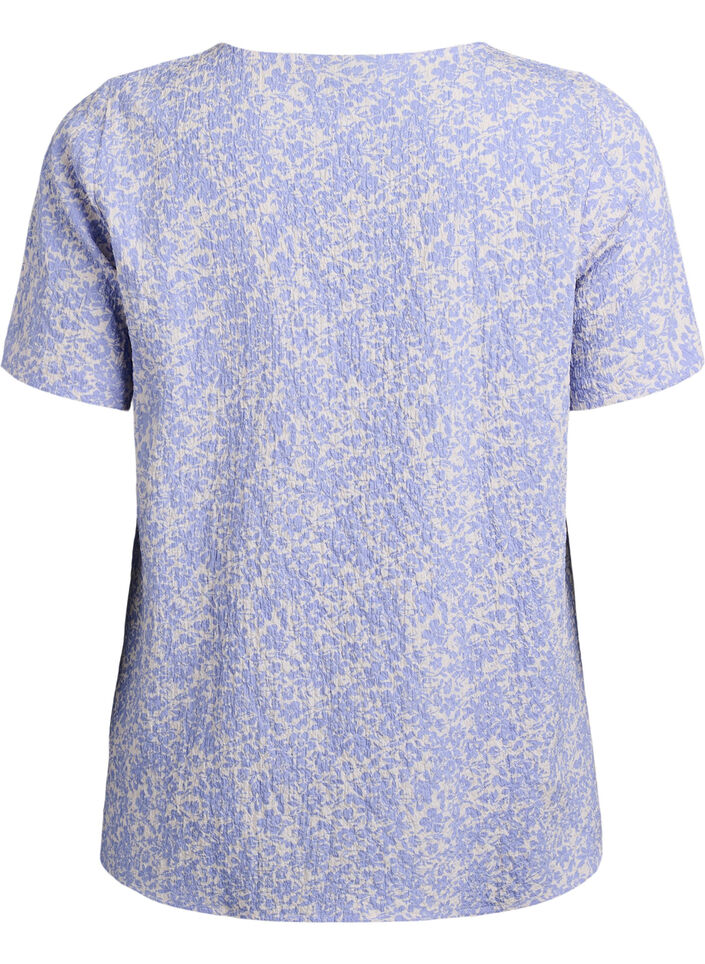 FLASH - Short-sleeved blouse with texture, Blue, Packshot image number 1