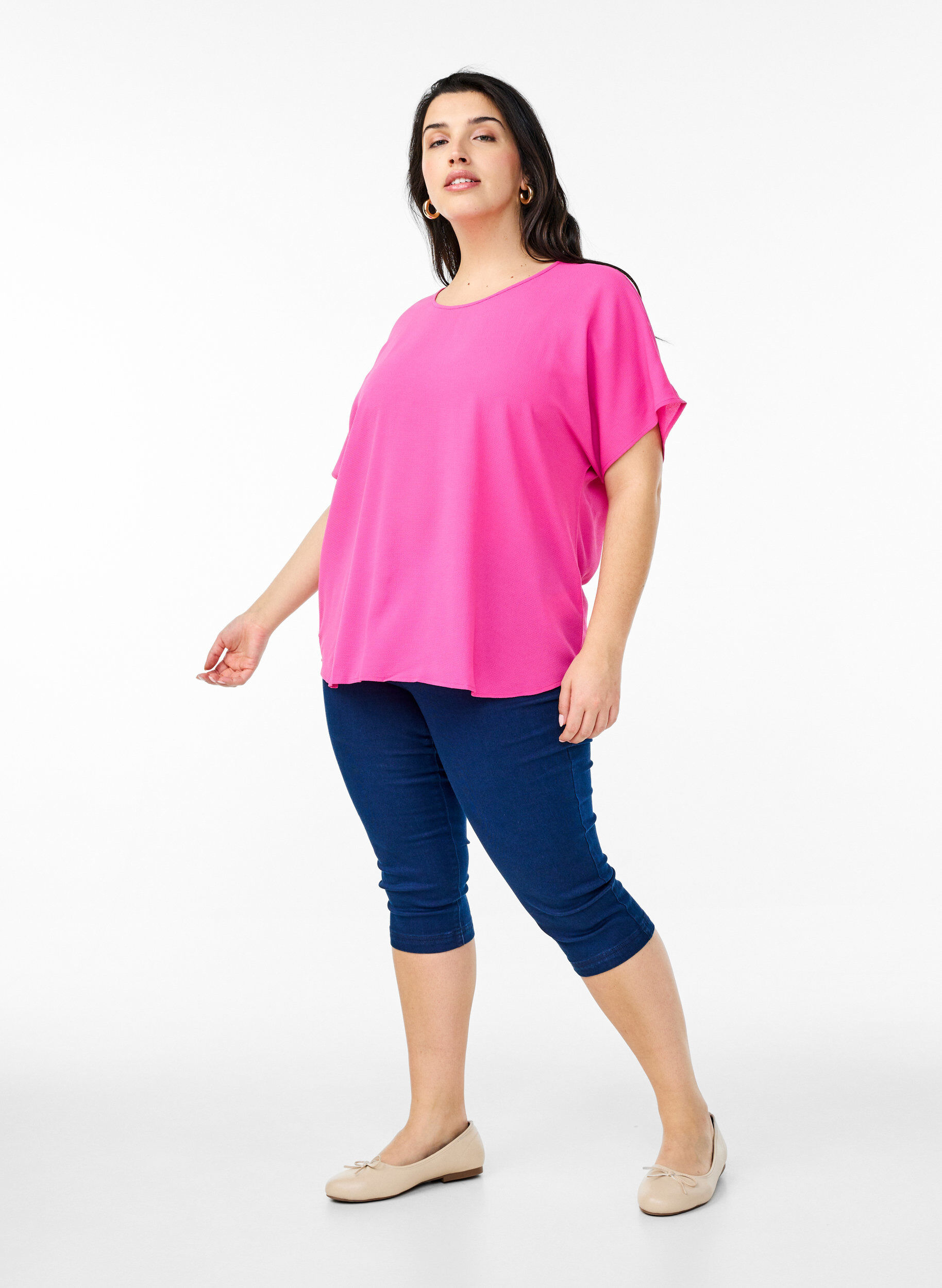 ZizzifashionBlouse with short sleeves and a round neckline, Rose, Model image number 1