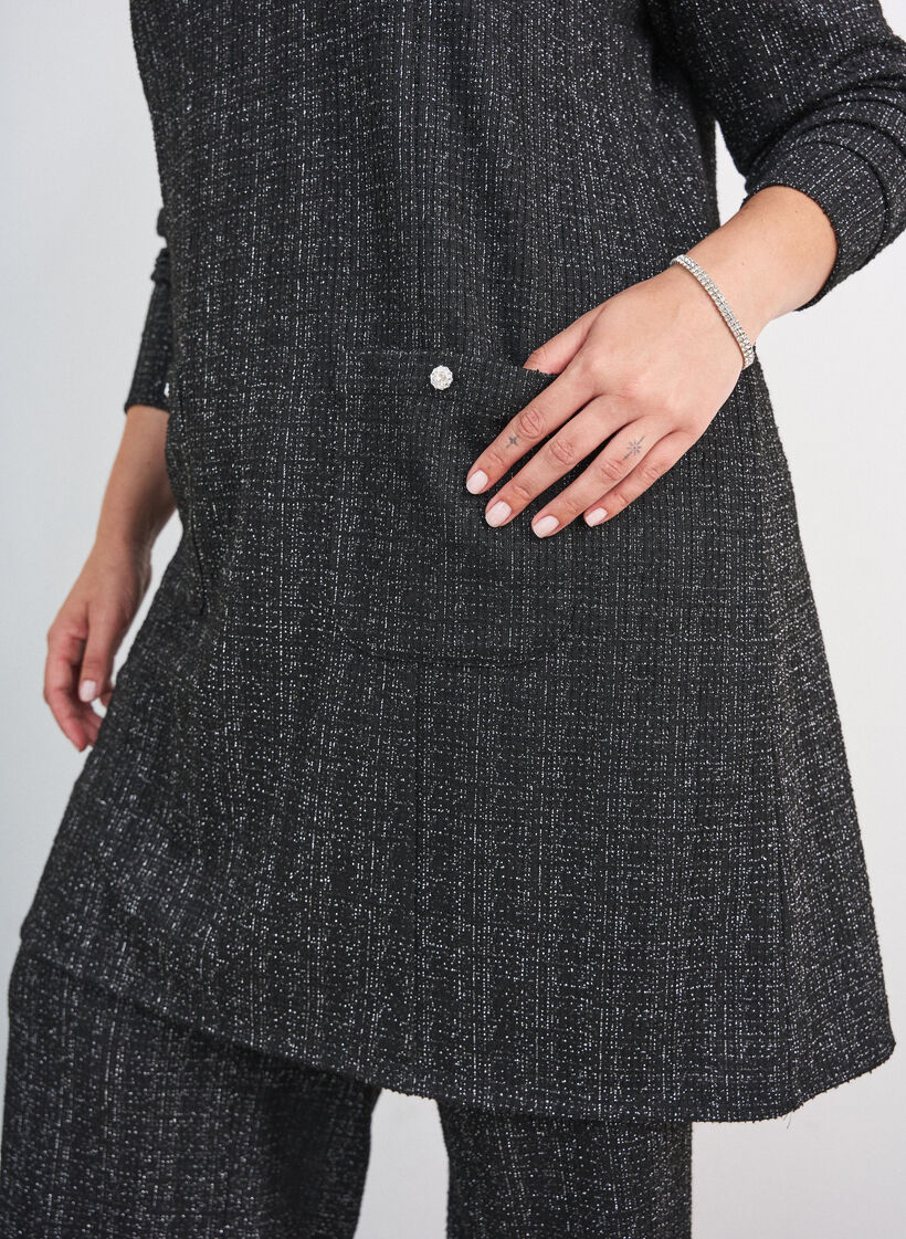 Short dress with a boucl&eacute; texture and glitter threads, Black, Model image number 3