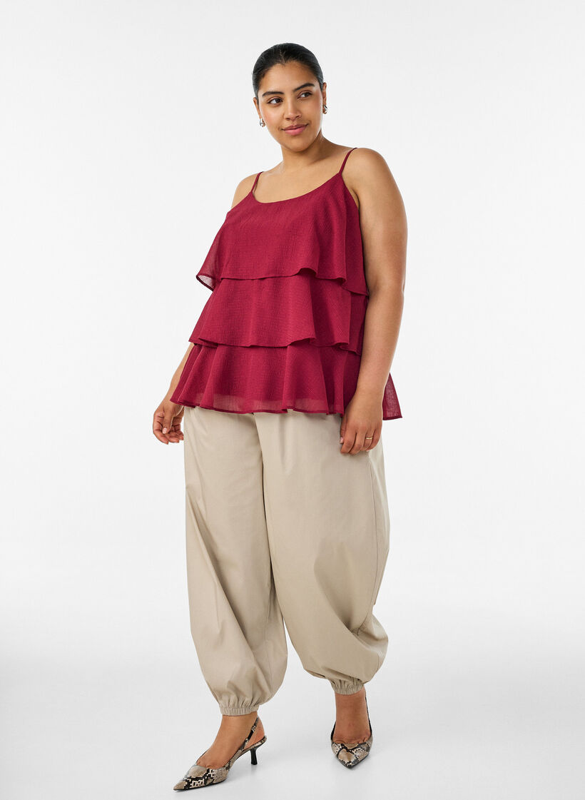 Balloon trousers with pockets and an elasticated waistband, Beige, Model image number 0