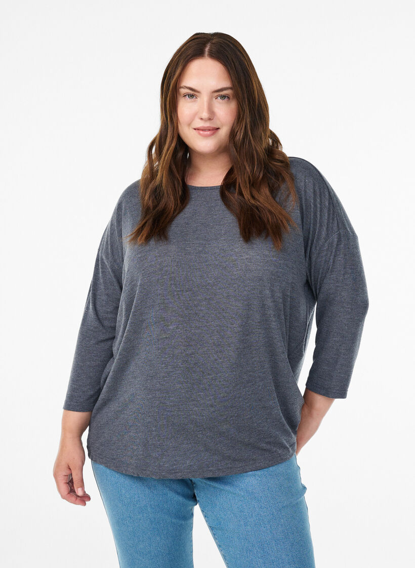Jersey blouse with 3/4 sleeves, Dark Grey, Model image number 0