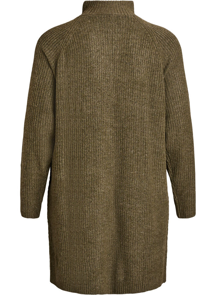 Knee-length knitted dress with high neck, Green, Packshot image number 1