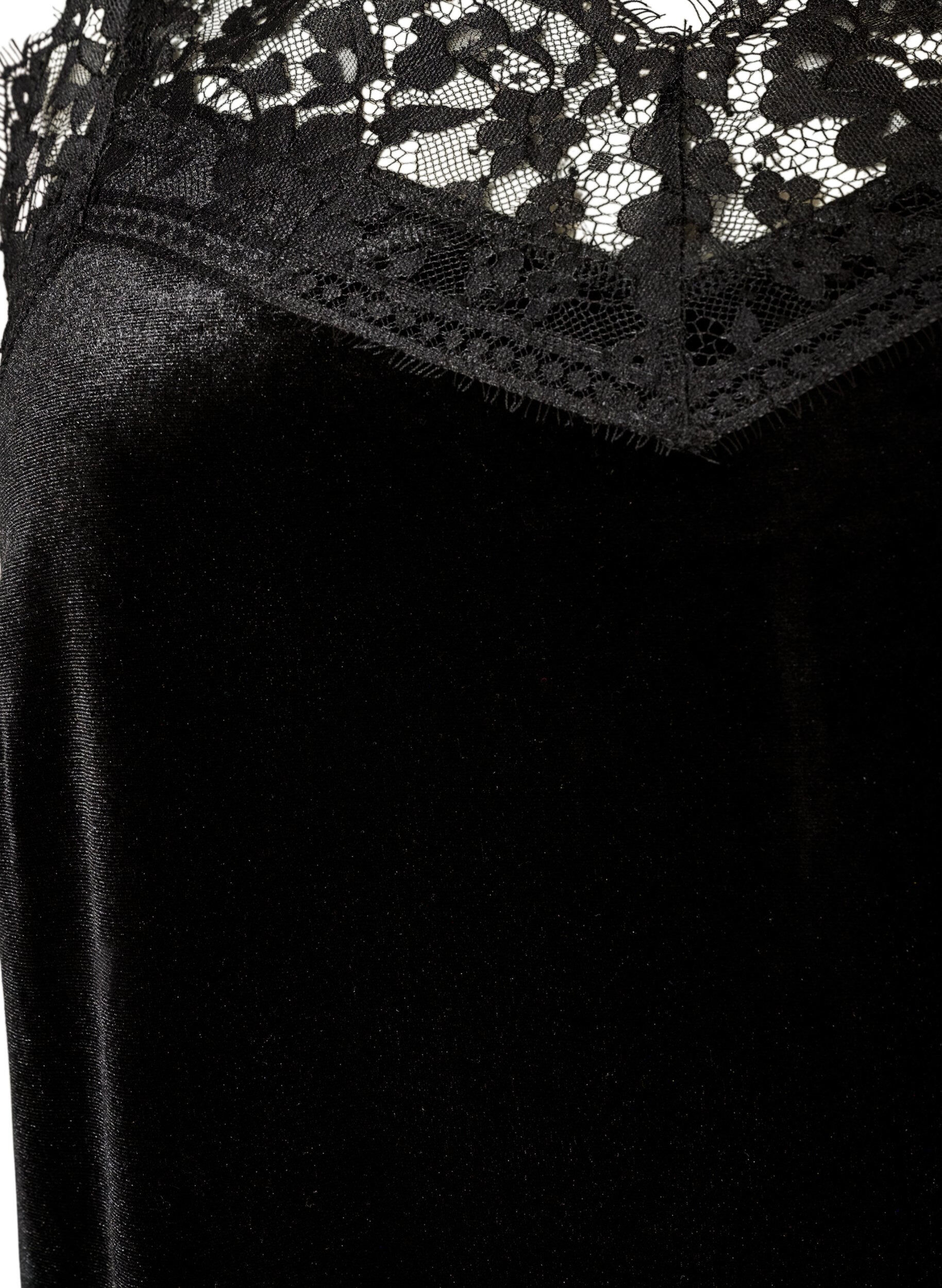ZizzifashionVelvet dress with lace and side slit, Black, Packshot image number 2