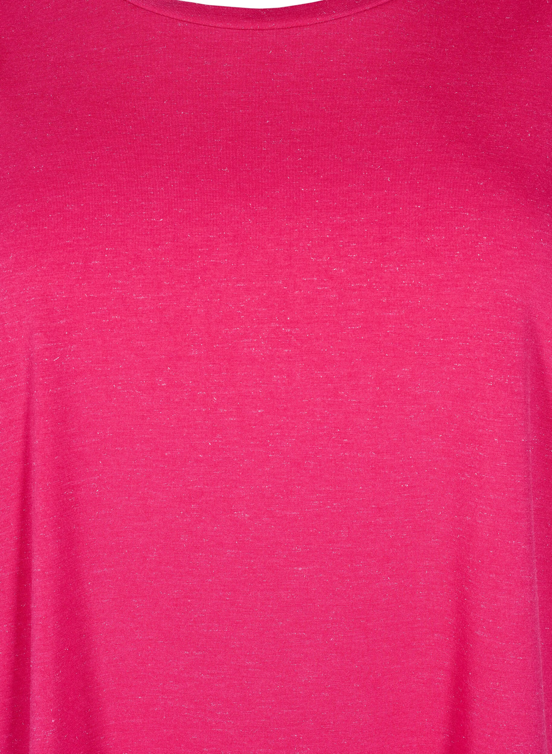 Zizzifashion T-shirt with glitter and short puff sleeves, Pink, Packshot image number 2