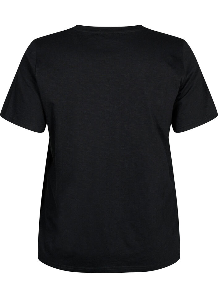 Short-sleeved basic t-shirt with v-neck, Black, Packshot image number 1