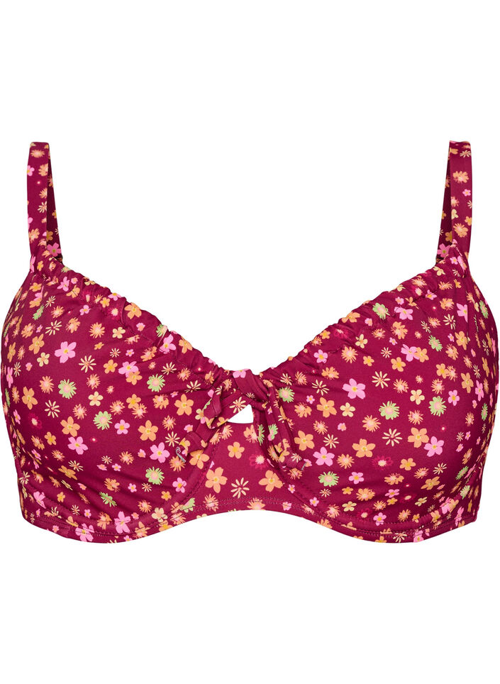 Underwired bikini top with tie straps, Red, Packshot image number 0