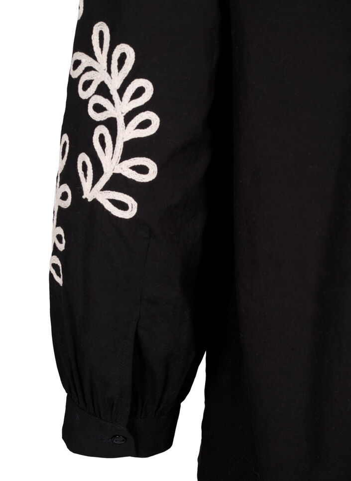 Loose cotton shirt with embroidery, Black, Packshot image number 4
