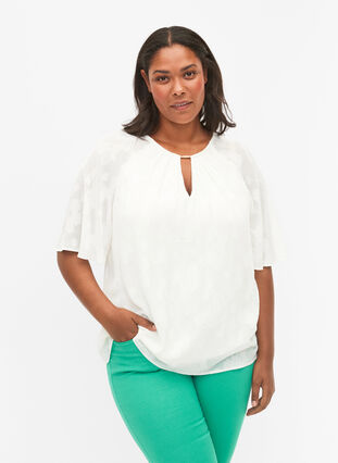Short-sleeved blouse with structure, Warm Off-white, Model image number 0