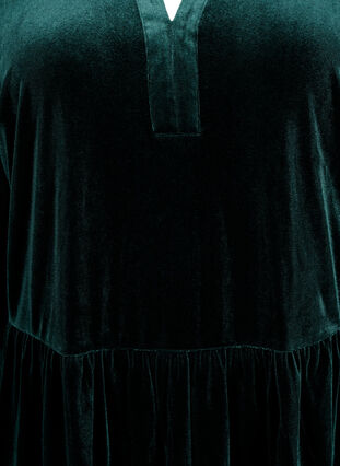 Velour dress with ruffle collar and 3/4 sleeves, Scarab, Packshot image number 2