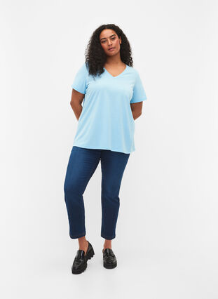 Short sleeve t-shirt with v-neckline, Sky Blue, Model image number 2
