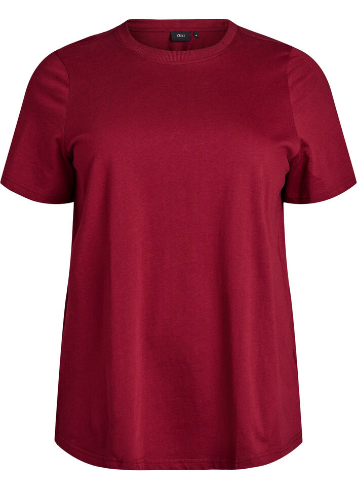 Basic cotton T-shirt with round neck, Dark Bordeaux, Packshot image number 0