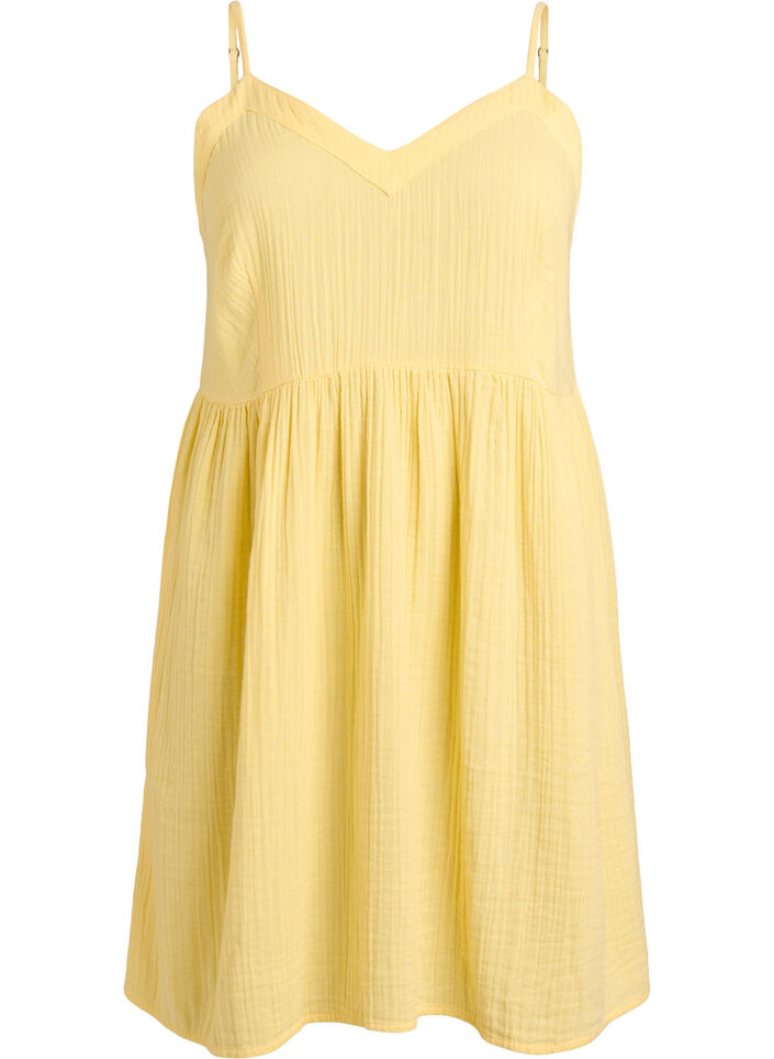 Cotton beach dress with narrow straps, Yellow, Packshot image number 0