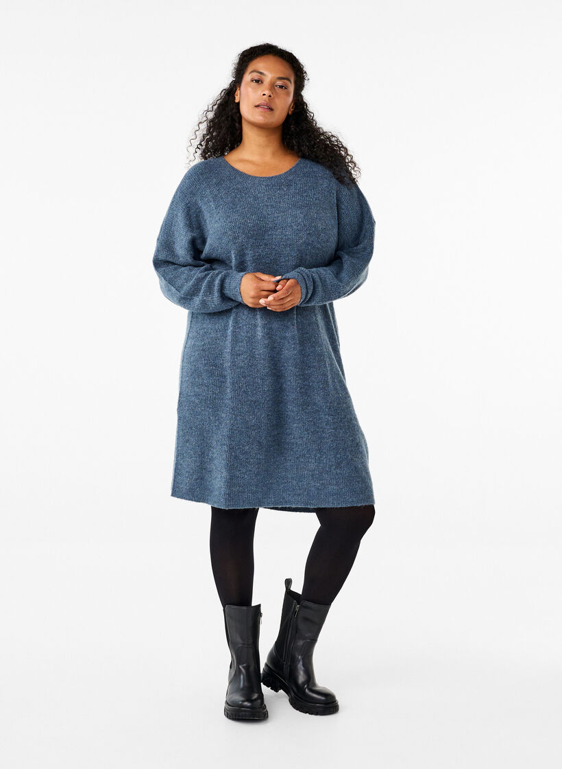 Long sleeved rib knit dress, Bering Sea Mel., Model image number 2
