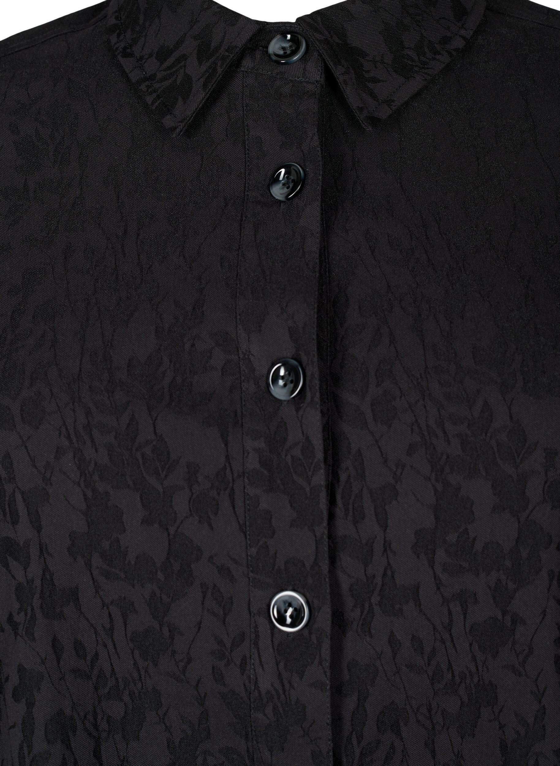 Zizzifashion Viscose shirt jacket with tone-on-tone pattern, Black, Packshot image number 2