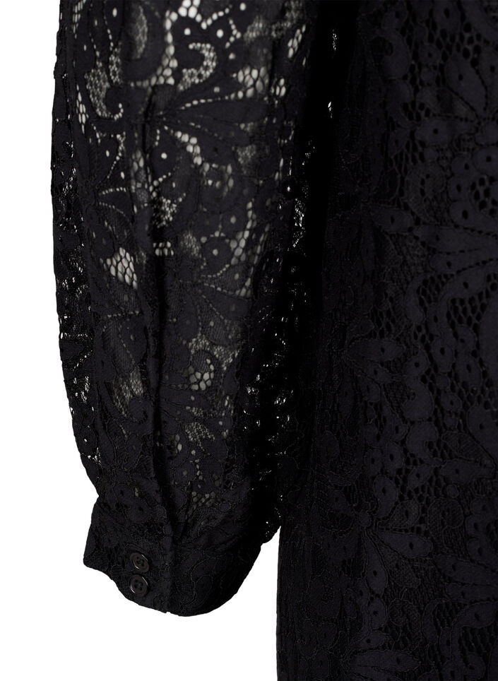 Long-sleeved lace dress with high neck, Black, Packshot image number 4