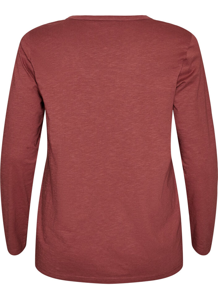 Long-sleeved t-shirt with V-neck and buttons, Brown, Packshot image number 1