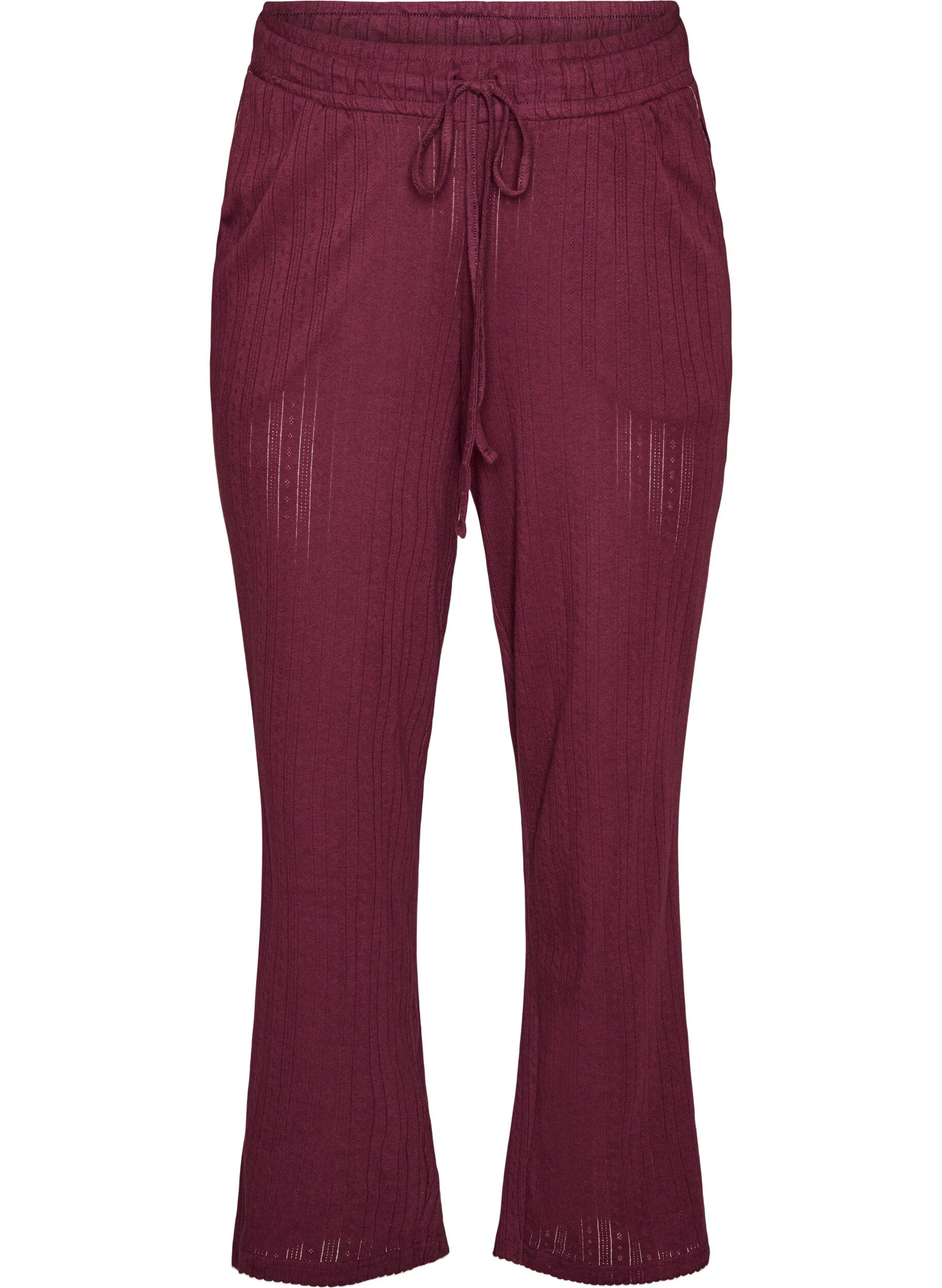 ZizzifashionOrganic cotton pyjama bottoms with eyelet embroidery, Dark Bordeaux, Packshot image number 0