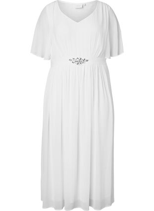 Maxi dress with pleats and short sleeves, Bright White, Packshot image number 0