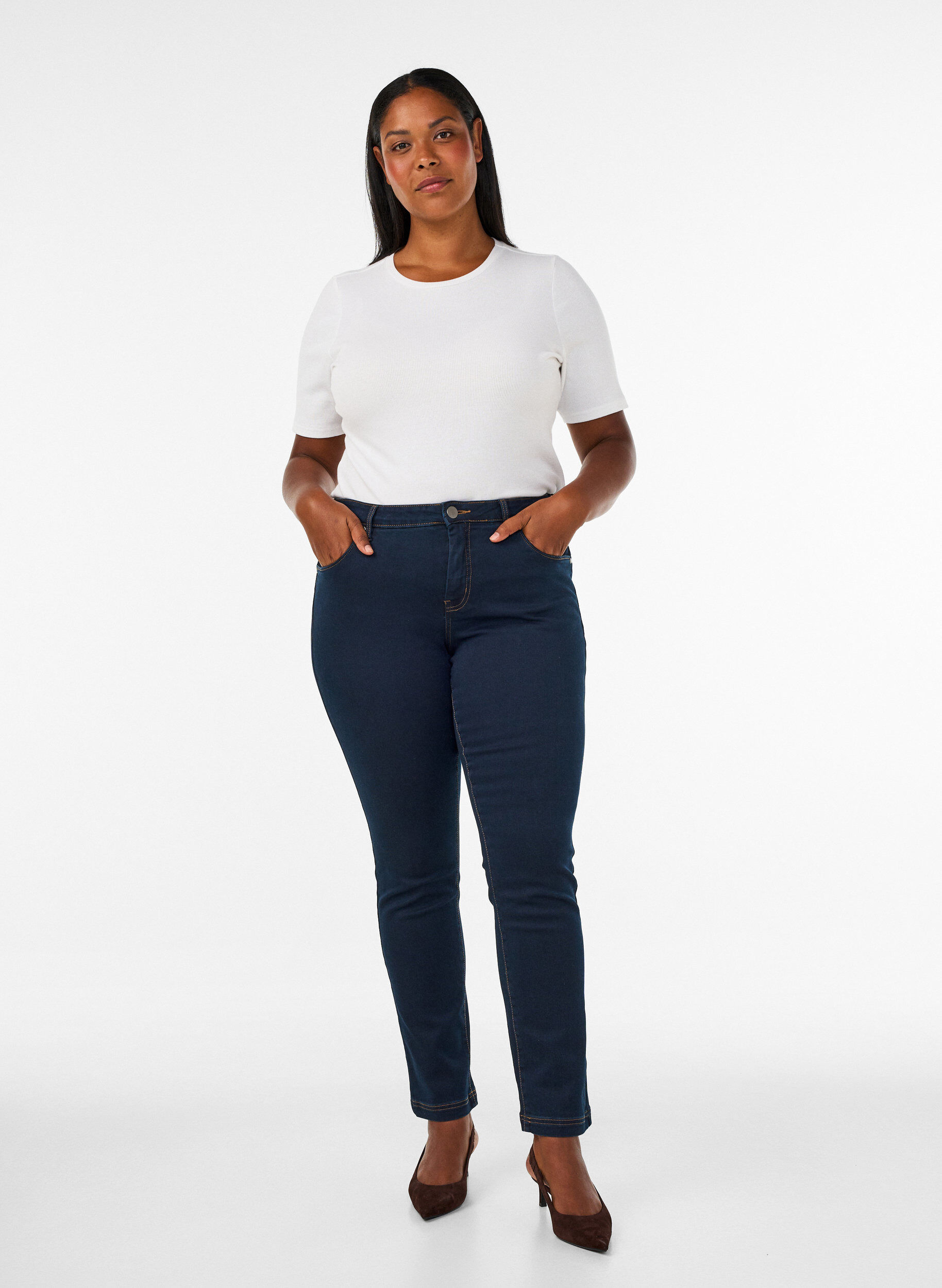 ZizzifashionSlim fit Emily jeans with normal waist, Blue, Model image number 1