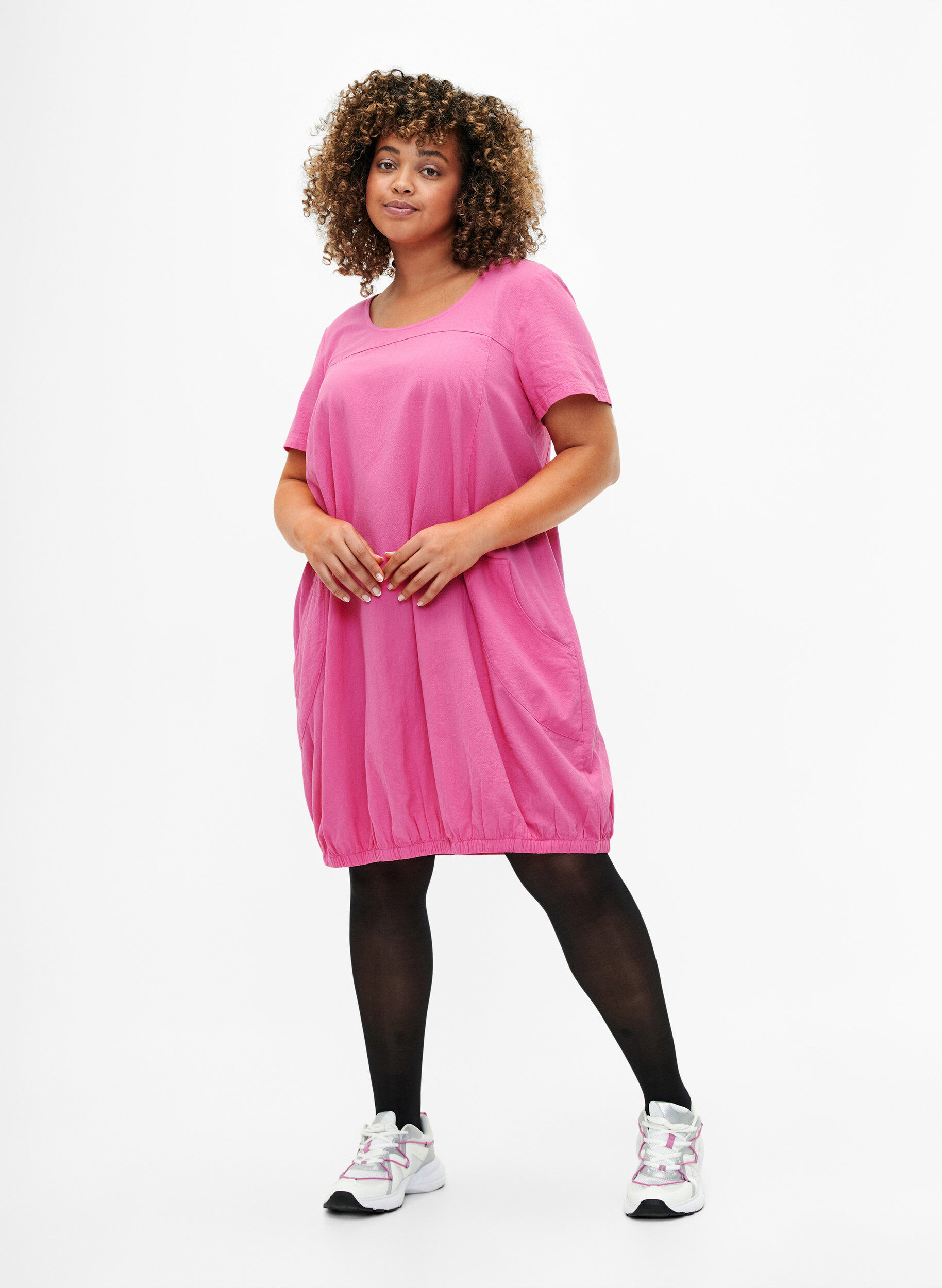 Zizzifashion Short sleeve cotton dress, Pink, Model image number 1