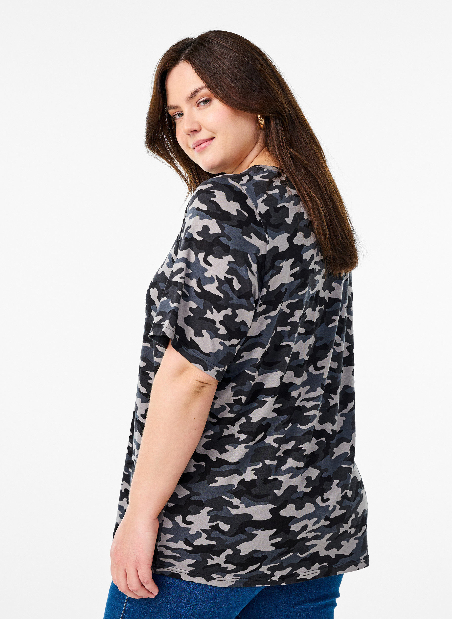 Zizzifashion T-shirt with TENCEL&trade; Lyocell and stripes, Grey, Model image number 2