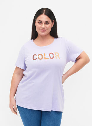 T-shirt in cotton with print, Lavender COLOR, Model image number 0