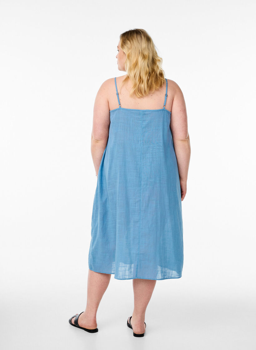 FLASH - Midi-length cotton strap dress, Blue, Model image number 1