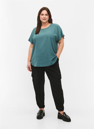 Short sleeved blouse with round neckline, Sea Pine, Model image number 2