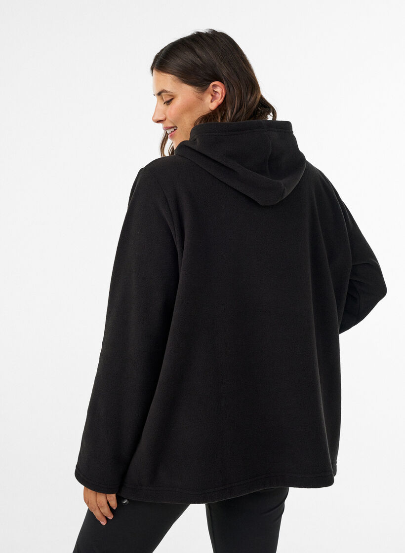 Fleece hoodie with a high neck and embroidered text, Black, Model image number 2