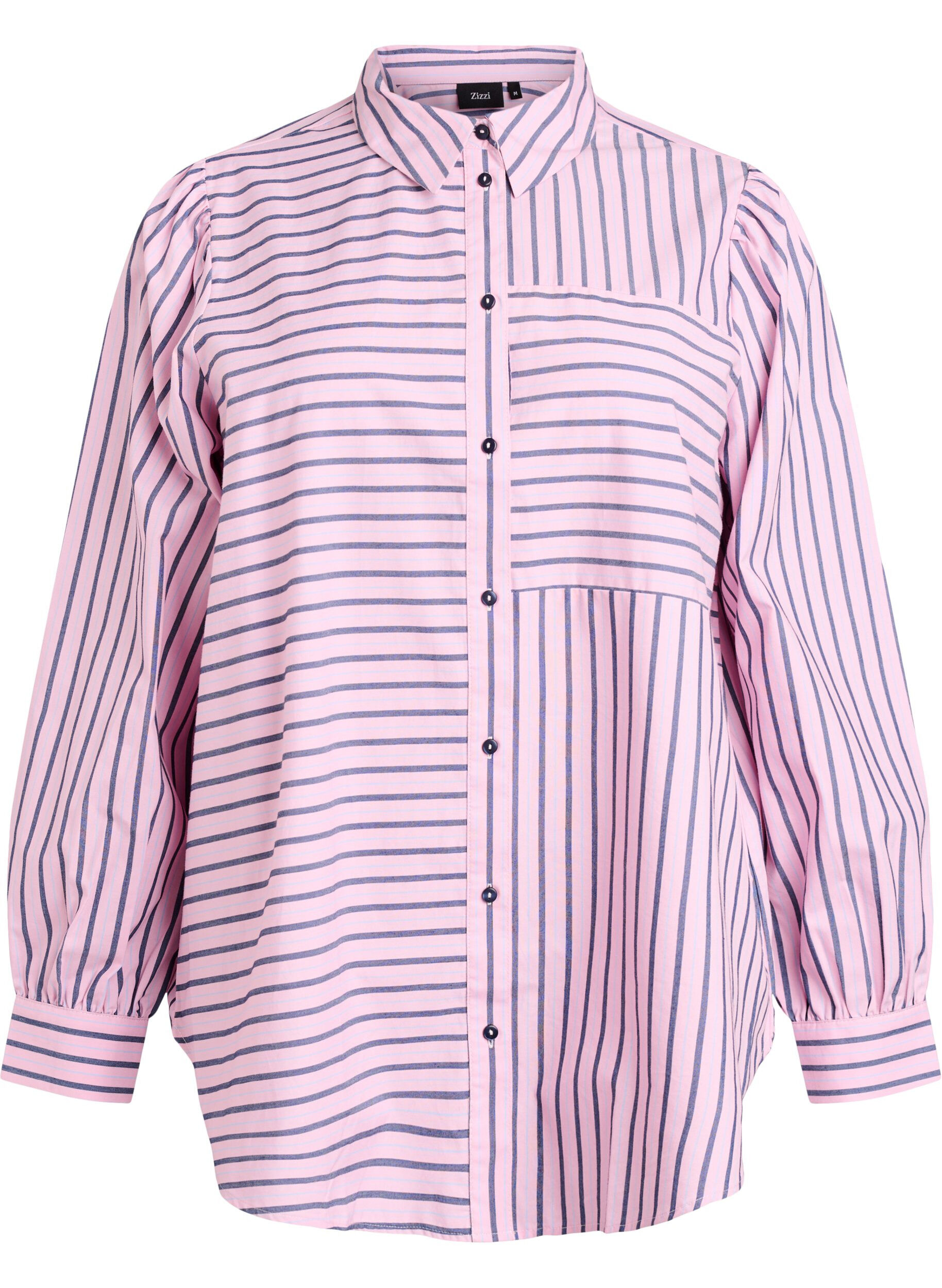 Zizzifashion Striped shirt with a classic collar and long sleeves, Pink, Packshot image number 0
