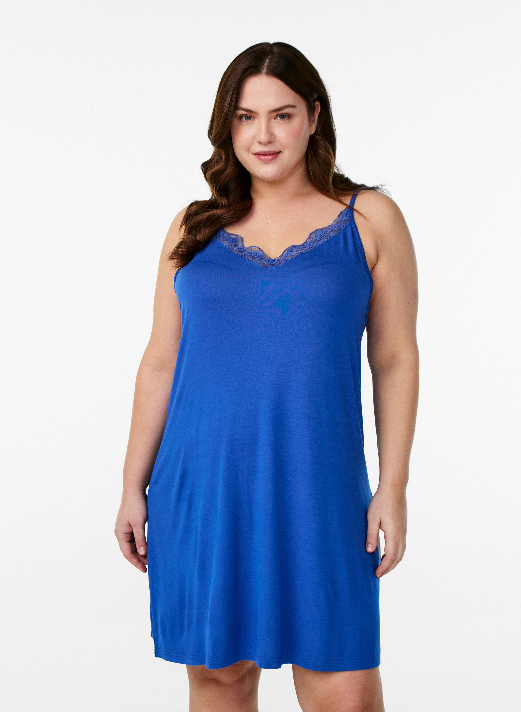 Zizzifashion Viscose nightgown with lace trim, Blue, Model image number 0