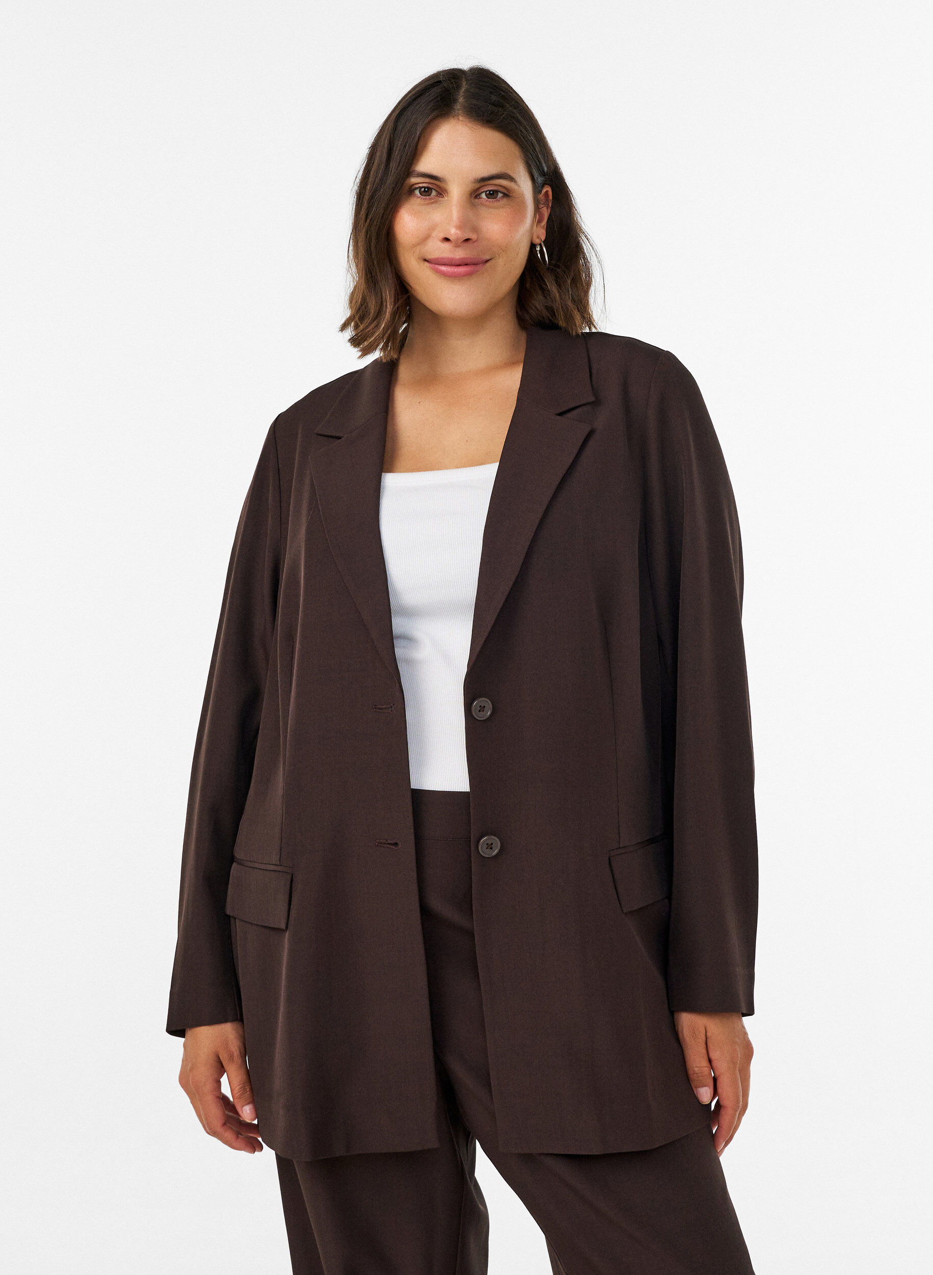 ZizzifashionBlazer with pockets and slits, Brown, Model image number 0