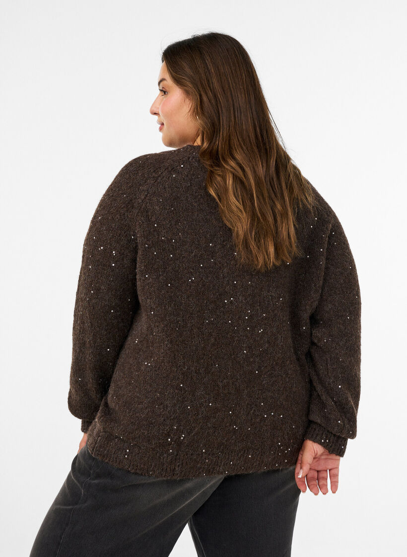 Cardigan with sequins and buttons, Brown, Model image number 2