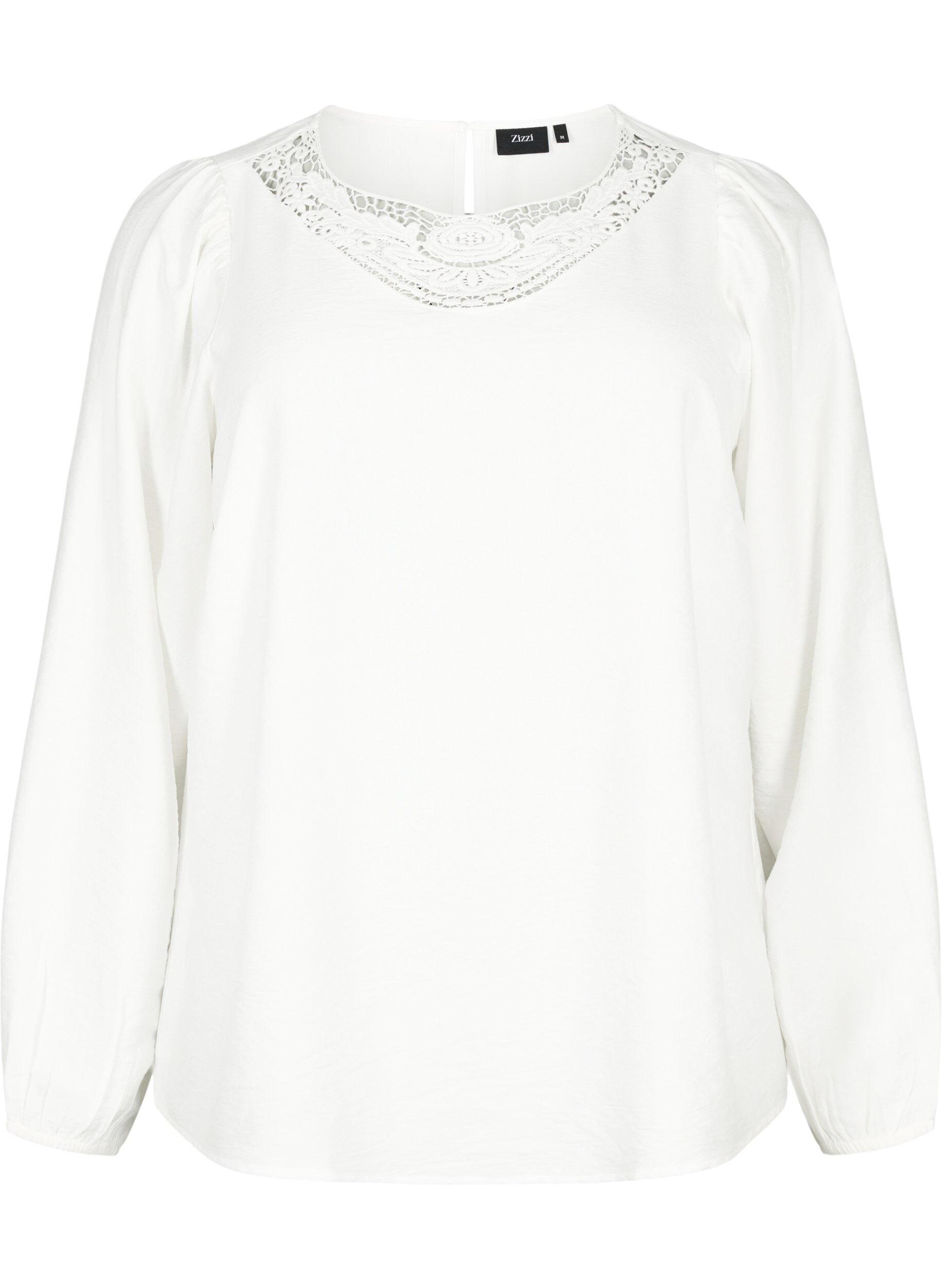 Zizzifashion Blouse in viscose with crochet detail, Bright White, Packshot image number 0