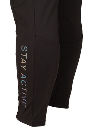 Cropped exercise tights with text print, Black, Packshot image number 2