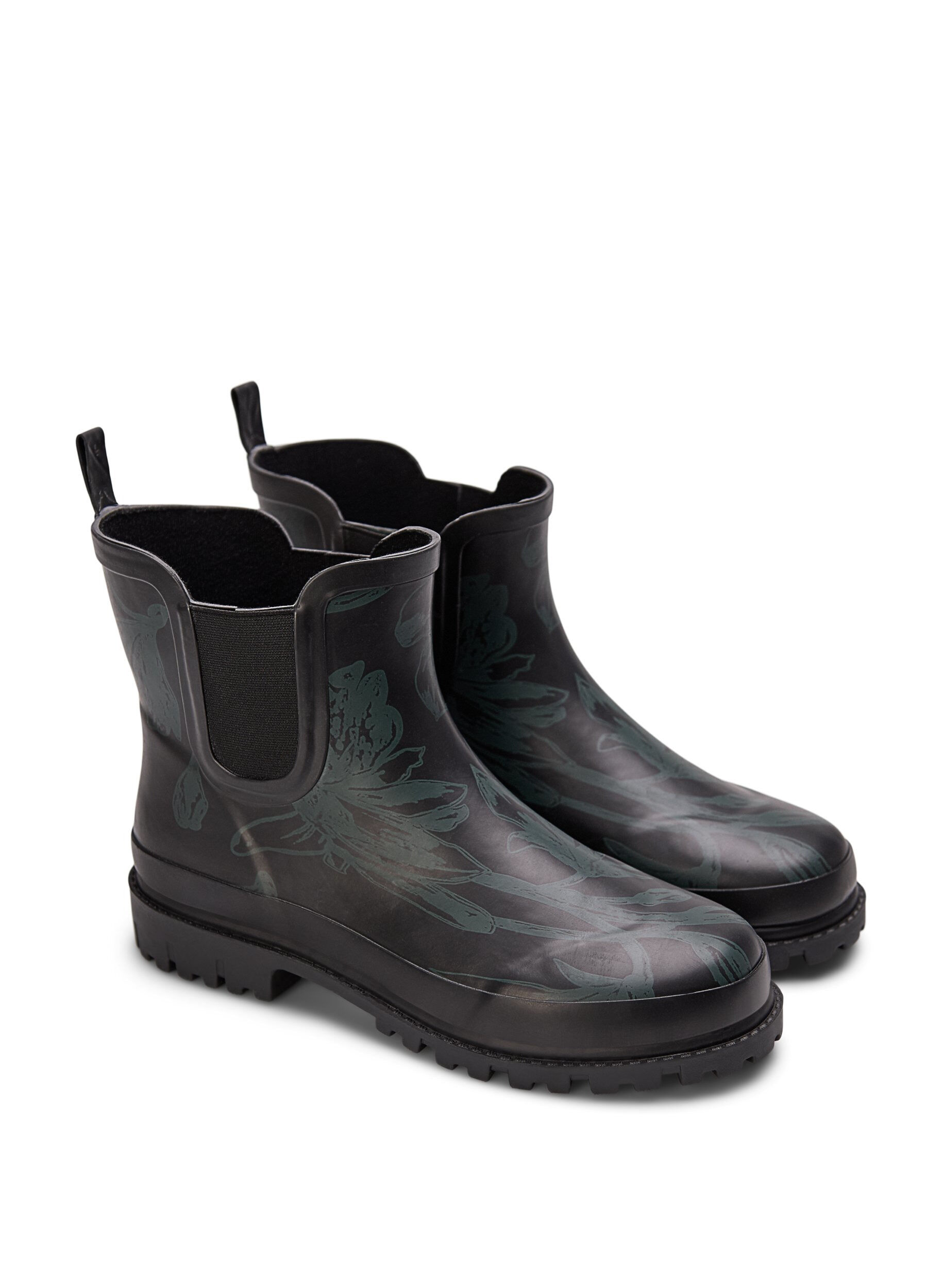 Zizzifashion Short wide fit rubber boots with print, B. Teal Flower AOP, Packshot image number 1