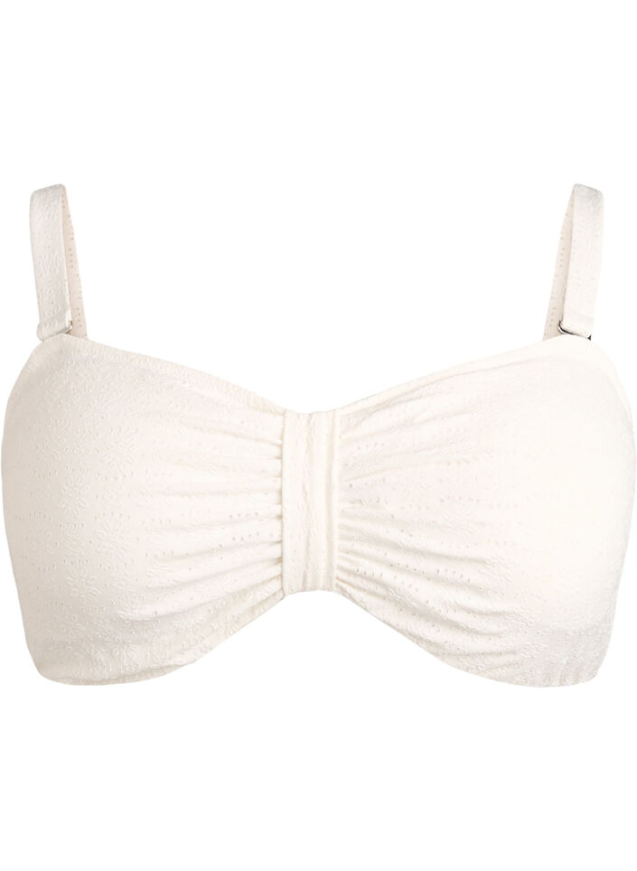 Bandeau bikini top with a textured pattern and removable straps, White, Packshot image number 0