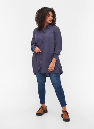 Long, solid-coloured, viscose blend shirt, Odysses Gray, Model image number 3