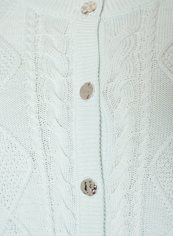 Cable-knit cardigan with decorative buttons, Light Blue, Packshot image number 2