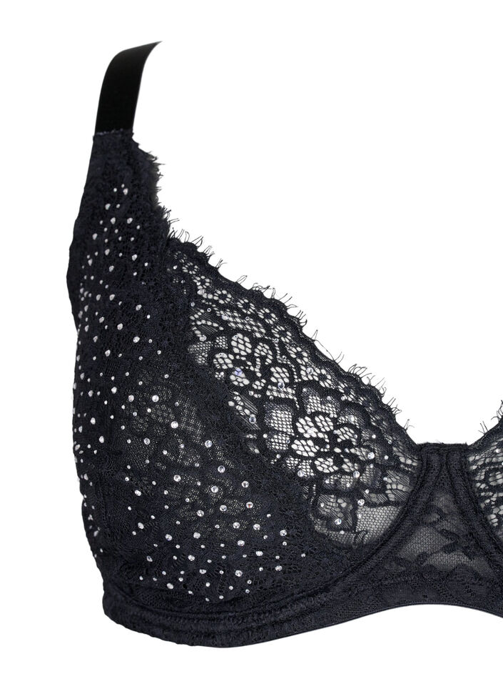 Full coverage bra with rhinestones, Black, Packshot image number 2