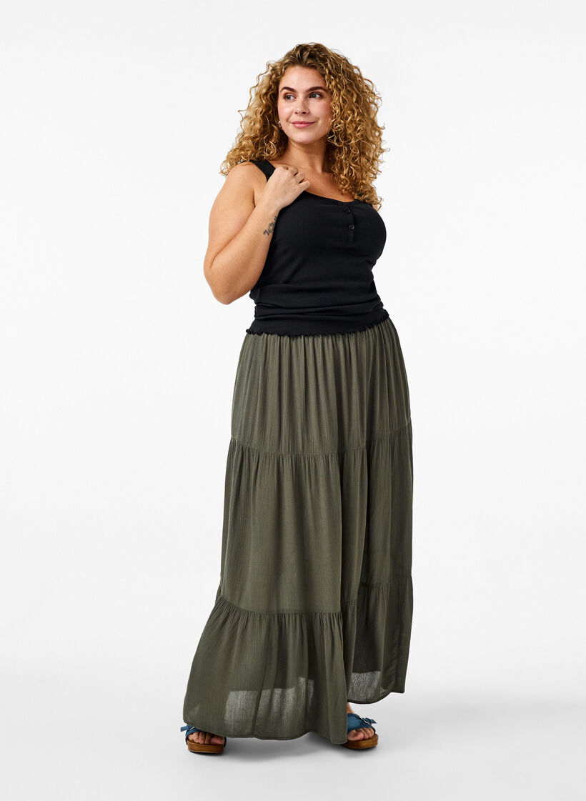 Long skirt with elasticated waist, Green, Model image number 0