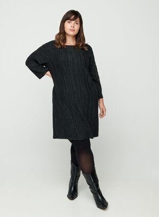 Long-sleeved knitted dress, Dark Grey Melange, Model image number 2