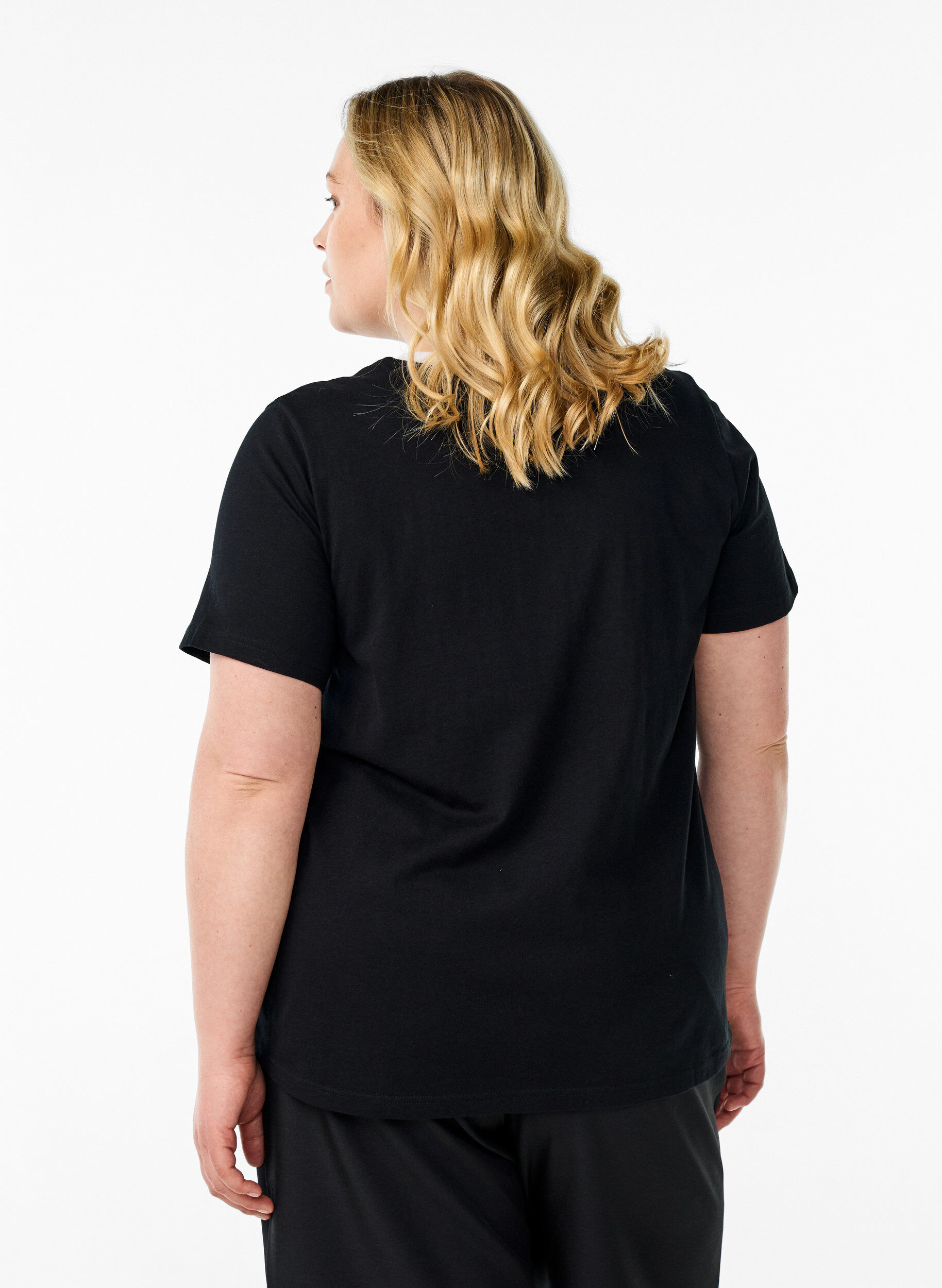 Zizzifashion T-shirt with text print and contrast trim, Black, Model image number 2
