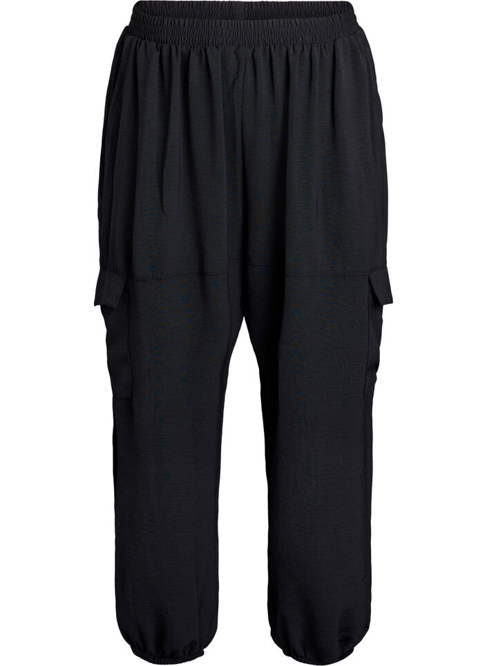 Harem trousers with cargo pockets and elasticated waist, Black, Packshot image number 0