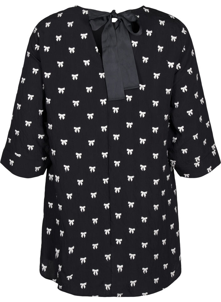 Tunic with bows and 3/4 sleeves, Black, Packshot image number 1