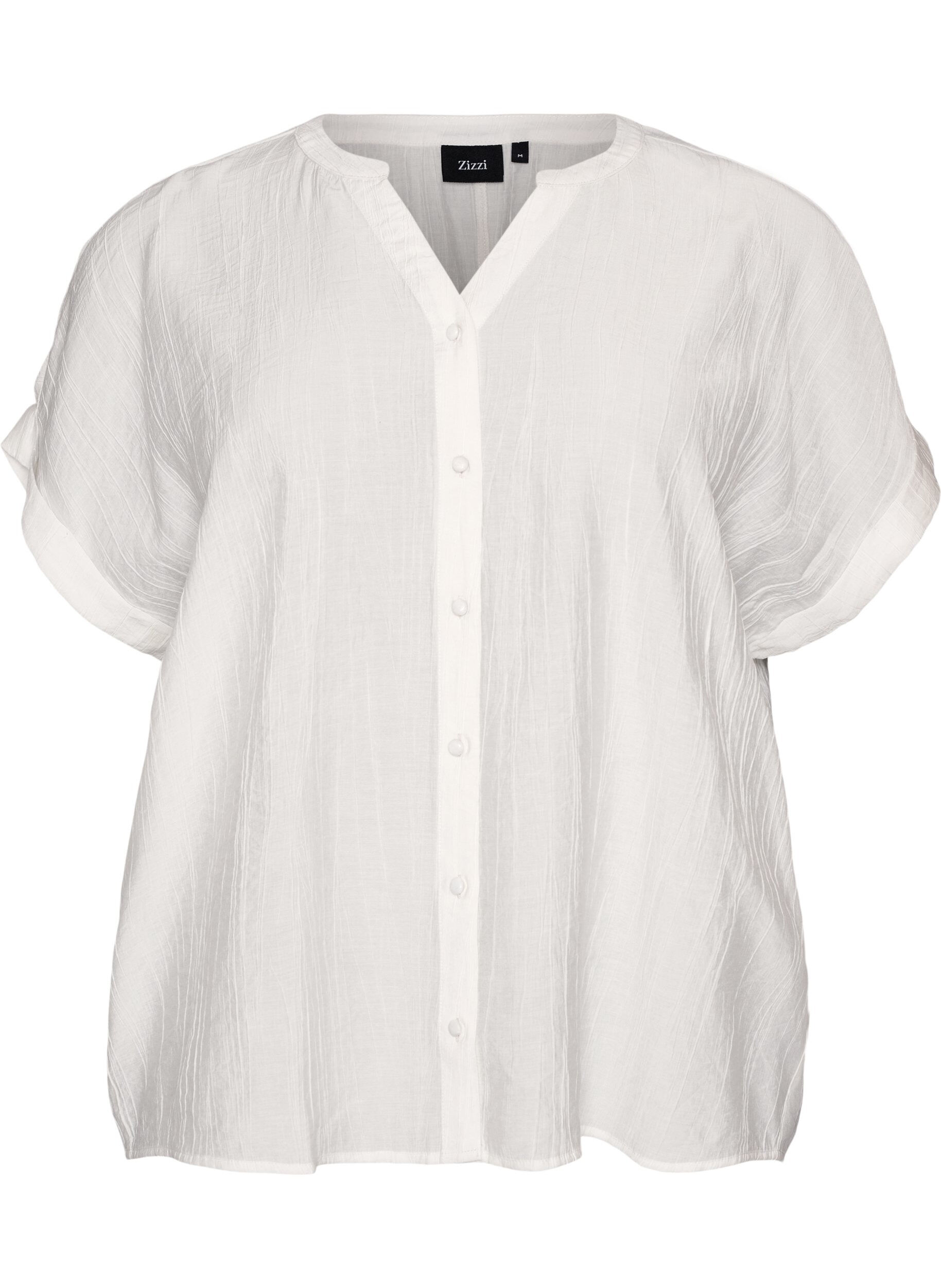 Zizzifashion Viscose blouse with buttons and texture, Vanilla, Packshot image number 0