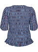 Smock blouse with gingham check and ruffle hem, Blue, Packshot image number 1