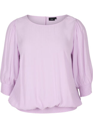 Solid-coloured viscose blouse with a balloon effect, Orchid Bloom, Packshot image number 0