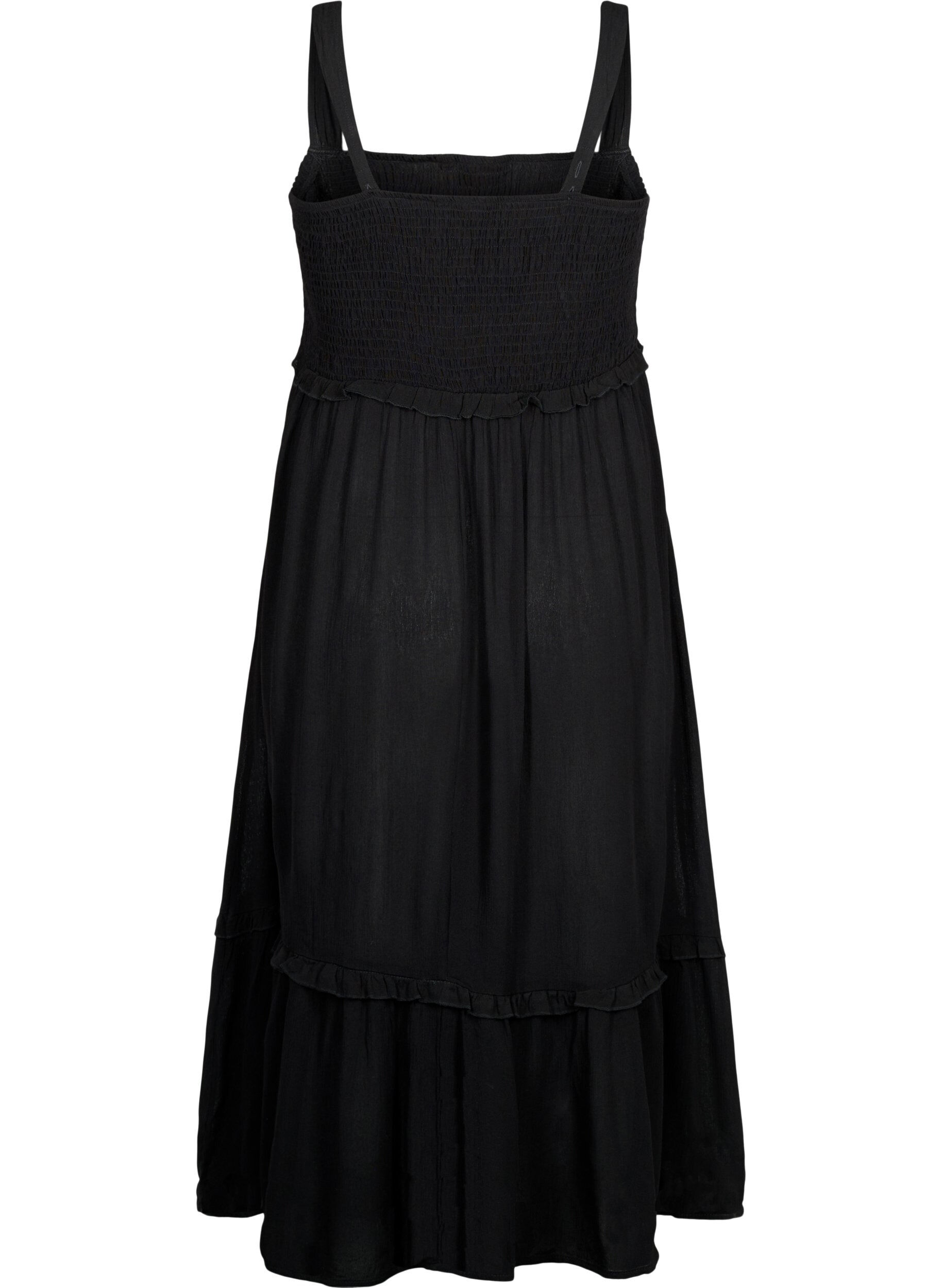 Zizzifashion Viscose midi dress with smock, Black, Packshot image number 1