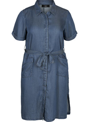 Short-sleeved lyocell dress, Blue denim , Packshot image number 0